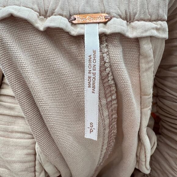 Free People Beige Paperbag High Waist Drawstring Cropped Pants Casual Relaxed S - Picture 7 of 8